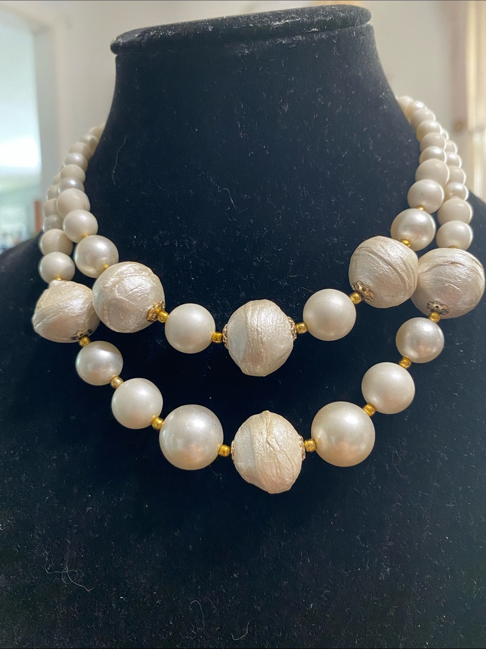 VTG Cotton Pearl Cream Pearl Double-Strand Necklace